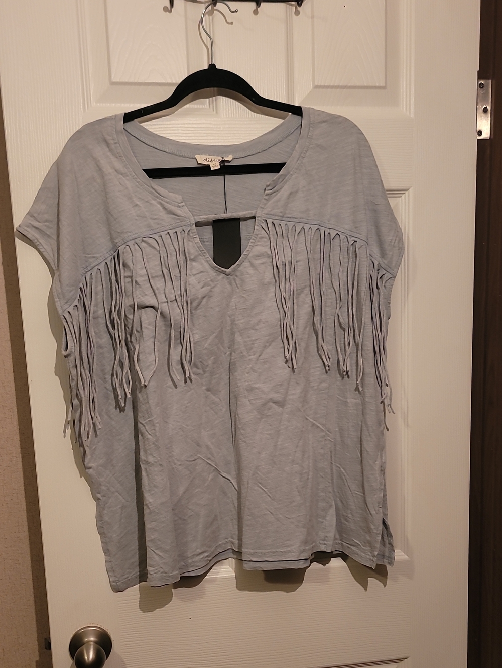 Oli & Hali Fringed Short Sleeve Women's Top in Light Blue